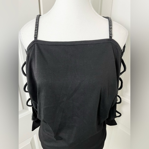Vintage Michael Carrie Black Cutout Shoulder Blouse with Crystal Details-Medium - Picture 5 of 14